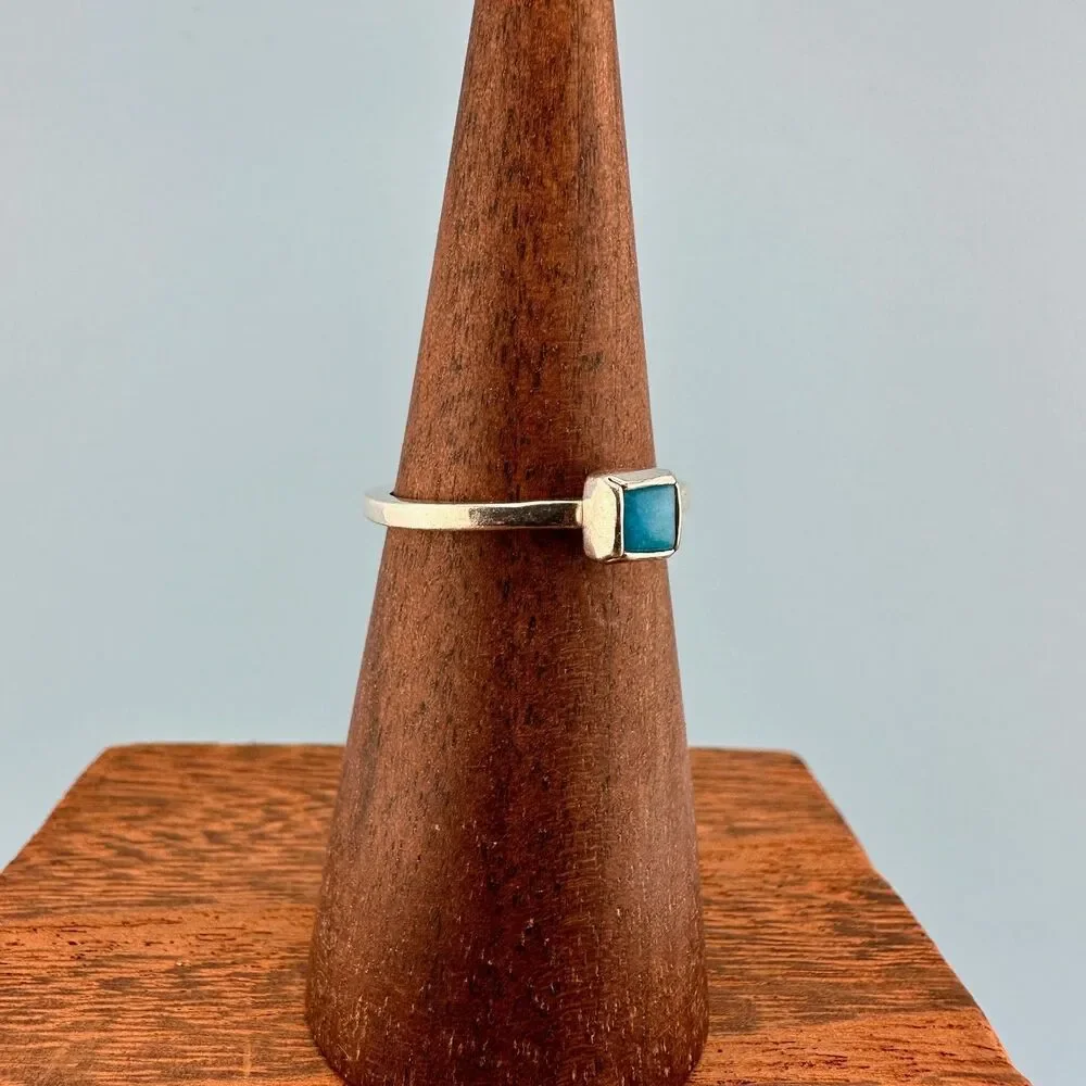 Vintage 925 Sterling Silver Turquoise Ring Square Minimalist Dainty Size 7.75